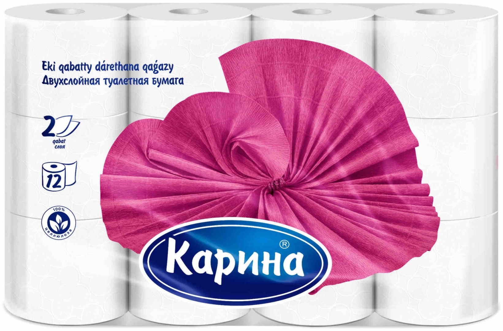 Карина туалетная бумага 2-слойный 12 шт, первичная целлюлоза