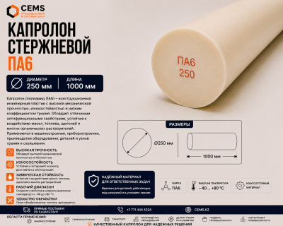 Капролон стержневой 250 мм — купить в Алматы